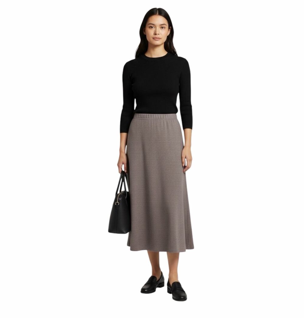 OGL Timeless Flared Maxi Skirt Heather Brown Drawstring Waist XS NWT